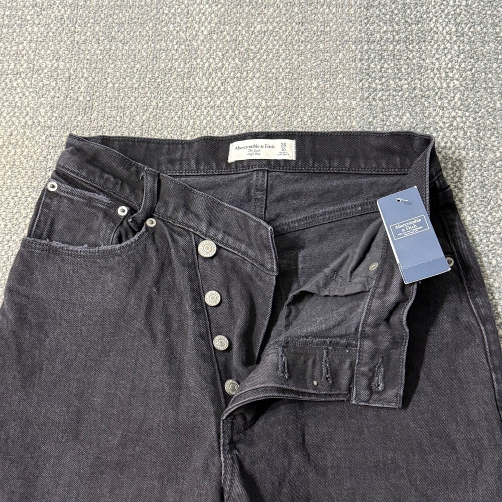 NWT Abercrombie & Fitch The Dad High Rise CrossOver Button-Fly Jeans Black 26/2S
